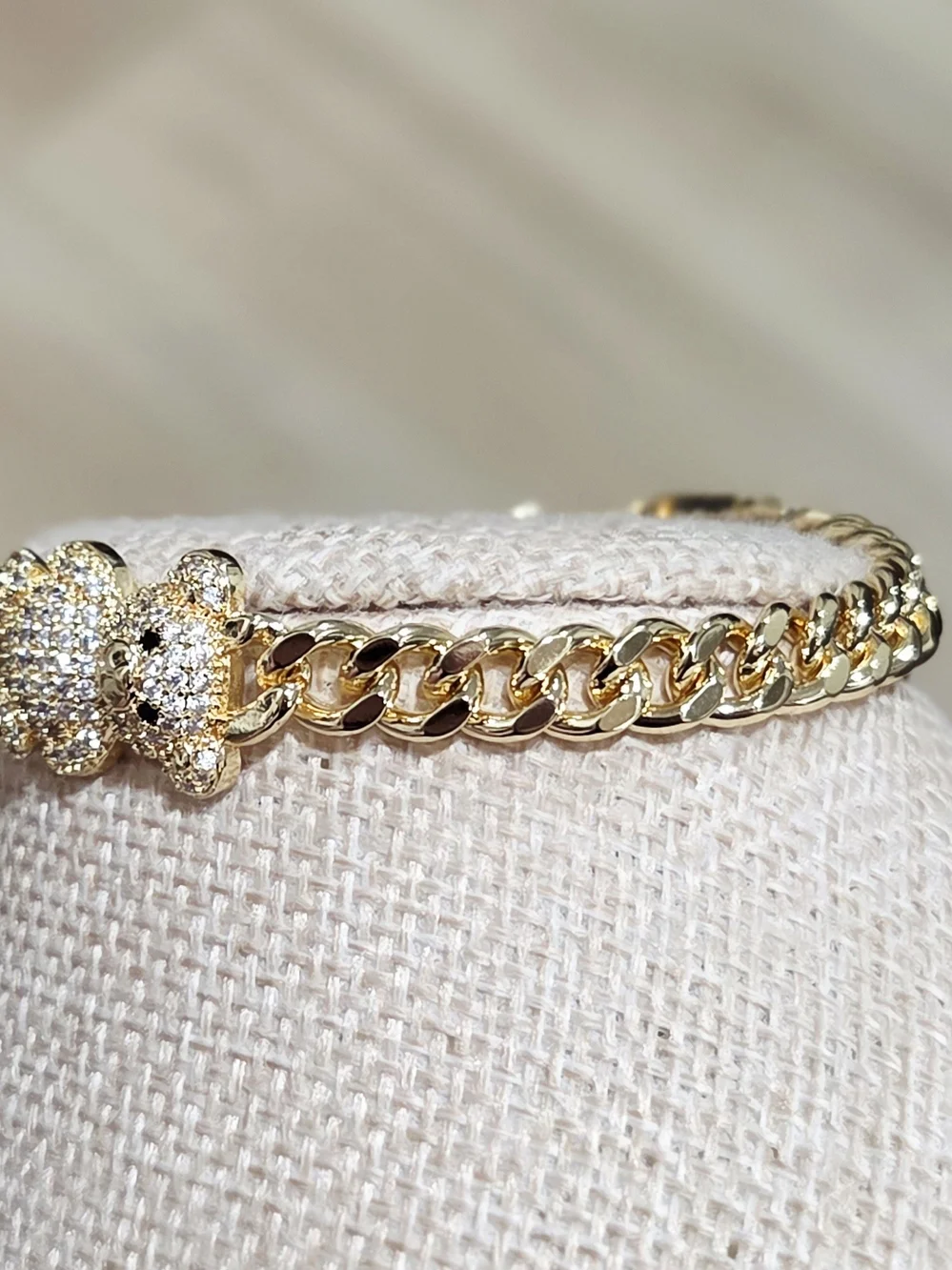 Gold Teddy Bear Chain Bracelet - Elegant Women's Jewelry